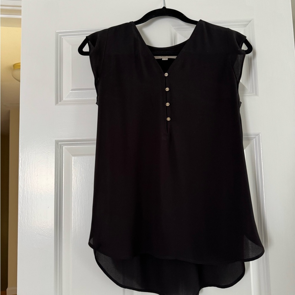 LOFT Black Asymmetrical Buttoned Blouse with Mandarin Collar